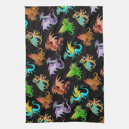 Colorful Rainbow Dragons School Theedoek (Verticaal)