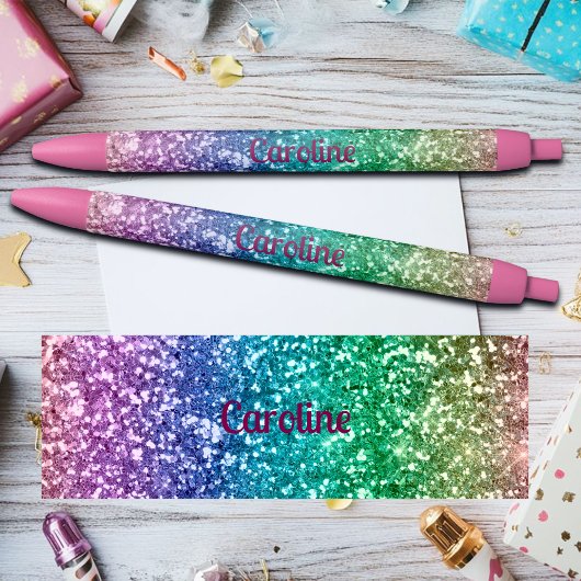 Colorful Rainbow Glitter Custom Name Zwarte Inkt Pen