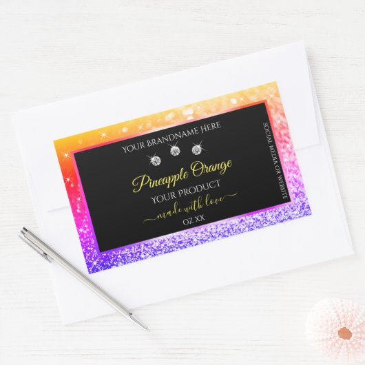 Colorful Rainbow Glitter en Black Product Labels (Envelop)