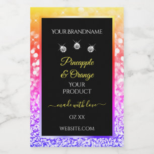 Colorful Rainbow Glitter en Black Product Labels Voedselcontainer Etiket
