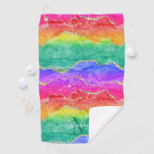 Colorful Rainbow Glitter Gold Agate Monogram Golfhanddoek (Insitu)