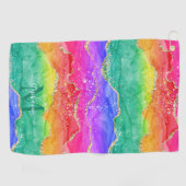 Colorful Rainbow Glitter Gold Agate Monogram Golfhanddoek (Horizontaal)