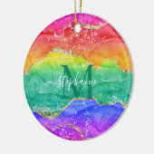 Colorful Rainbow Glitter Gold Agate Monogram Keramisch Ornament (Links)