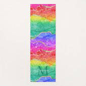Colorful Rainbow Glitter Gold Agate Monogram Yogamat (Voorkant)