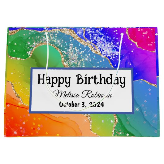 Colorful Rainbow Glitter Groot Cadeauzakje (Voorkant)