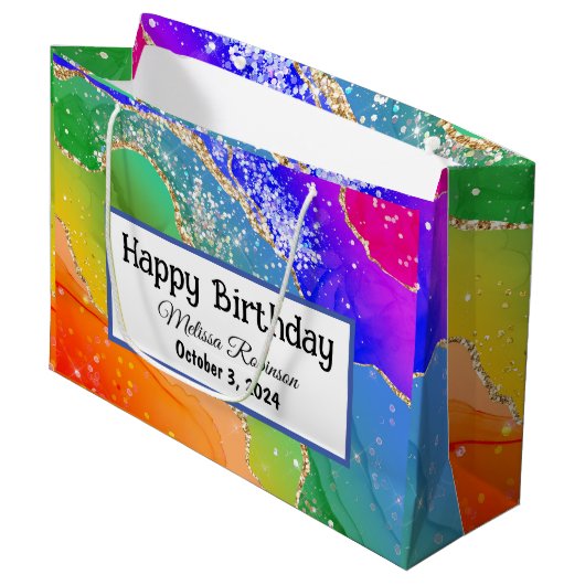 Colorful Rainbow Glitter Groot Cadeauzakje (Voorkant Gekanteld)