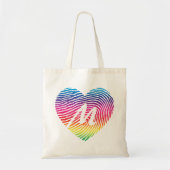 Colorful Rainbow Heart Fingerprint Monogram Pride Tote Bag (Voorkant)