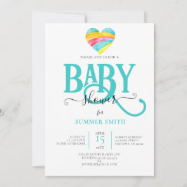 COLORFUL RAINBOW HEART GENDER NEUTRAL BABY SHOWER KAART