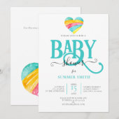 COLORFUL RAINBOW HEART GENDER NEUTRAL BABY SHOWER KAART (Voorkant / Achterkant)