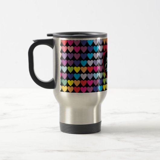 Colorful Rainbow Hearts Pattern Personalised Reisbeker (Links)