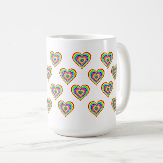 Colorful Rainbow Hearts Patterned Coffee Mok (Voorkant rechts)