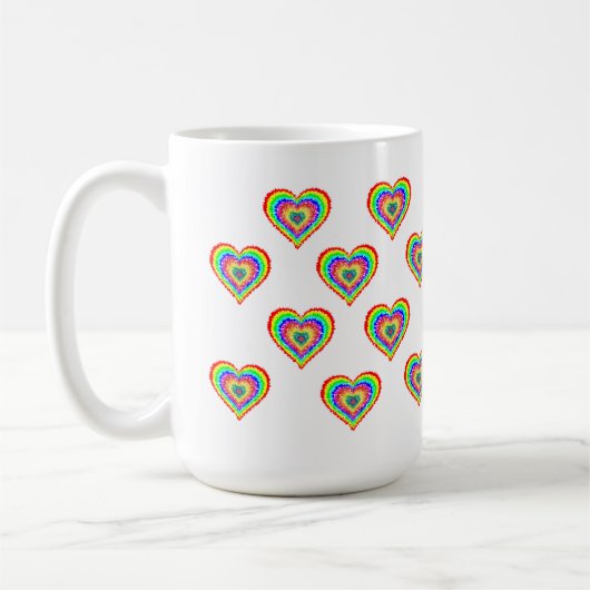 Colorful Rainbow Hearts Patterned Coffee Mok (Links)