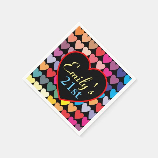 Colorful Rainbow Hearts Personalised 21st Servet (Hoek)