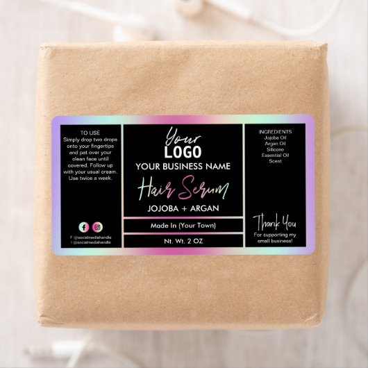 Colorful Rainbow Holographic Hair Serum Labels (Insitu)