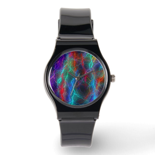 Colorful Rainbow Lightning  Storm Horloge (Voorkant)