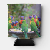 Colorful Rainbow Loriket Parrots Eating Blikjeskoeler (Voorkant)