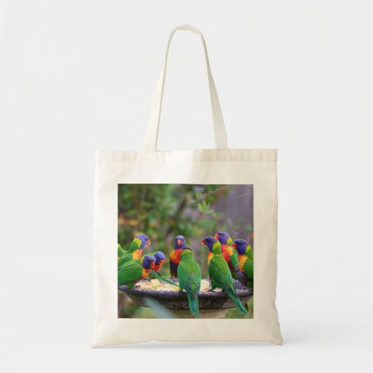 Colorful Rainbow Loriket Parrots Eating Tote Bag (Voorkant)