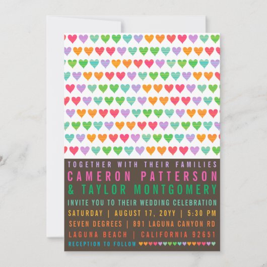 Colorful Rainbow Love Hearts Modern Summer Wedding Kaart (Voorkant)