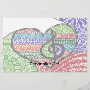 Colorful Rainbow Music Heart Doodle Persoonlijk Briefpapier