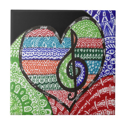 Colorful Rainbow Music Heart Tegeltje (Voorkant)