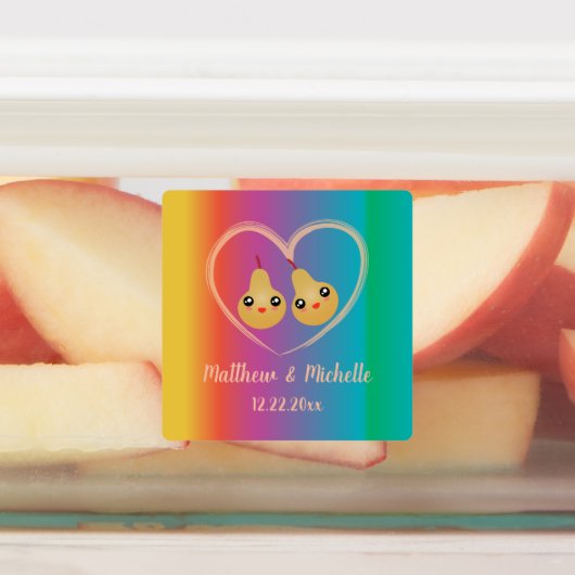Colorful Rainbow Ombre Perfect Pear Cute Wedding Labels (Aangebracht)