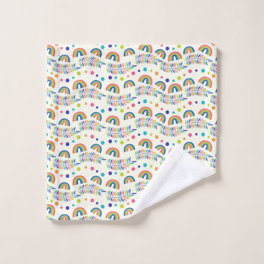 colorful rainbow-patterned towel set and washcloth bad handdoek (Wasdoekje)