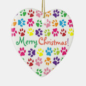 Colorful Rainbow Paw Prints Merry Christmas Keramisch Ornament (Rechts)