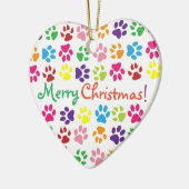 Colorful Rainbow Paw Prints Merry Christmas Keramisch Ornament (Links)