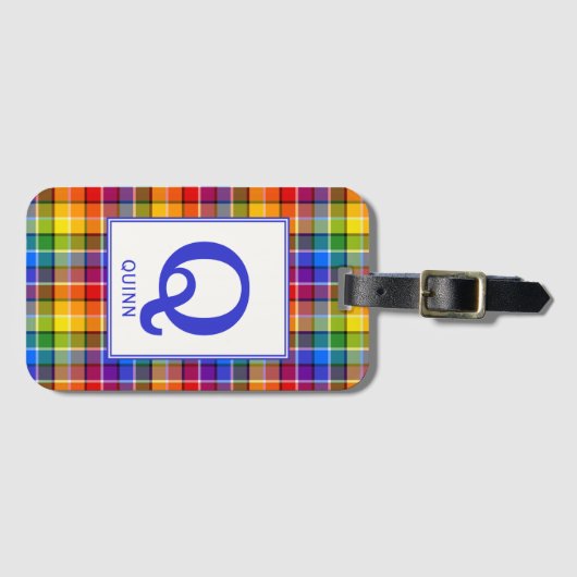 Colorful Rainbow Pset Monogramed Bagagelabel (Voorkant (horizontaal))