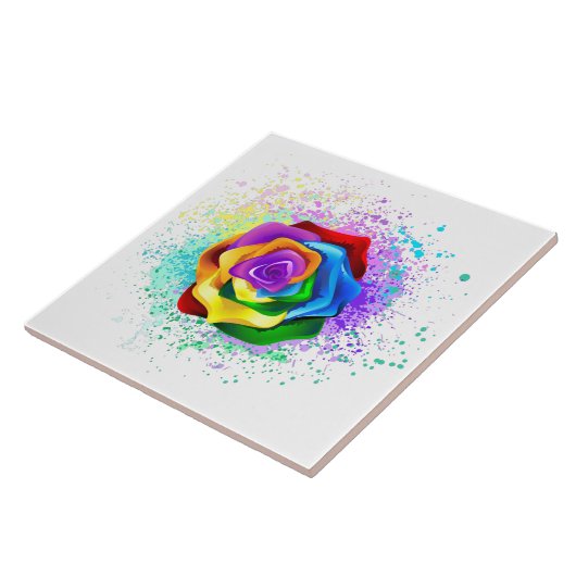 Colorful Rainbow Rose Tegeltje (Zijkant)
