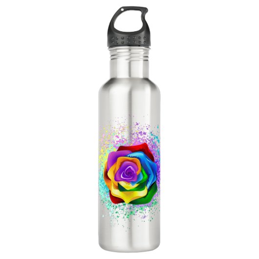Colorful Rainbow Rose Waterfles (Voorkant)