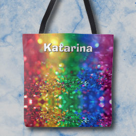 Colorful Rainbow Sequin Print Personalized Name Tote Bag