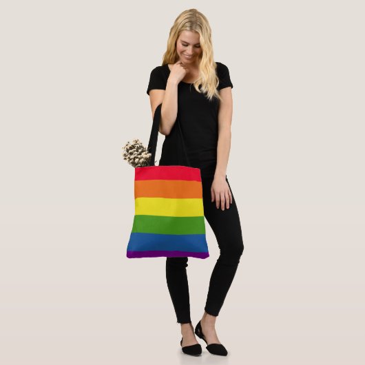 Colorful Rainbow Stripes Celebration Tote Bag (Op model)