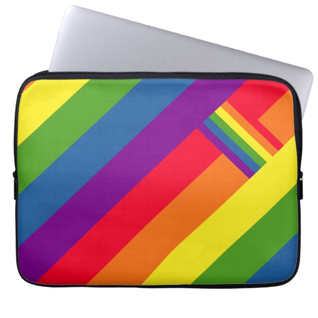 Colorful Rainbow Stripes Celebration with Flag Laptop Sleeve (Voorkant)