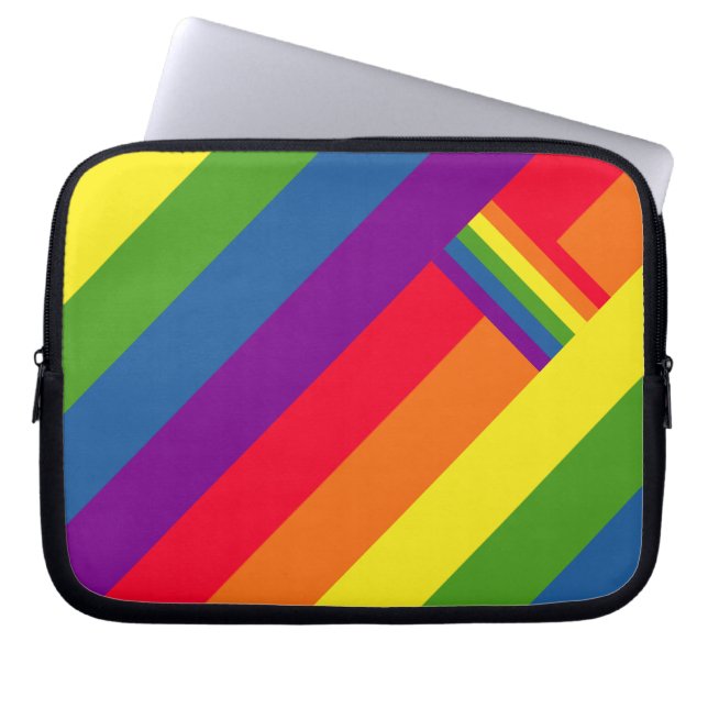 Colorful Rainbow Stripes Celebration with Flag Laptop Sleeve (Voorkant)
