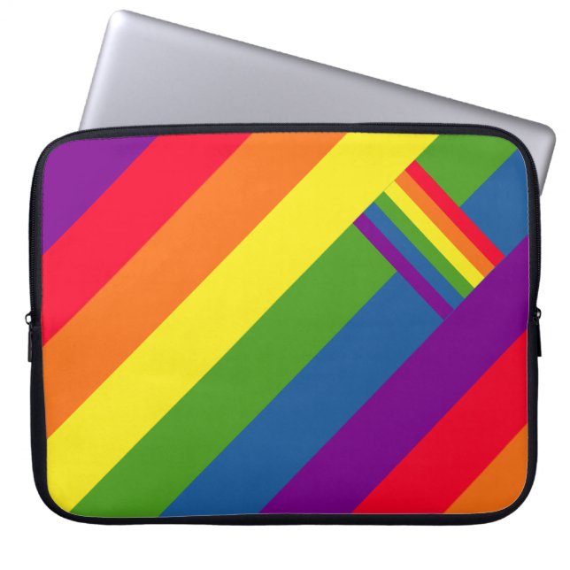 Colorful Rainbow Stripes Celebration with Flag Laptop Sleeve (Voorkant)