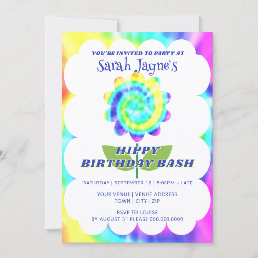 Colorful Rainbow Tie Dye Birthday Invitation Kaart (Voorkant)