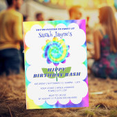 Colorful Rainbow Tie Dye Birthday Invitation Kaart