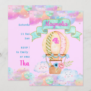 Colorful Rainbow Unicorn Hot Air Ballon Birthday Kaart