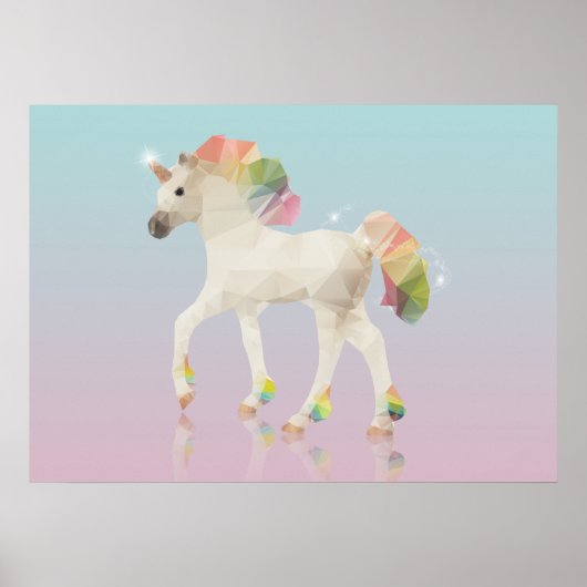 Colorful Rainbow Unicorn Polygon - Poster afdrukke (Voorkant)