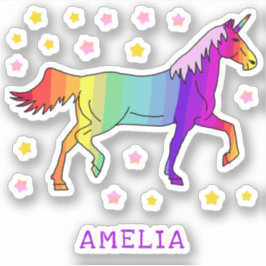 Colorful Rainbow Unicorn Stars Naam Kinder Sticker