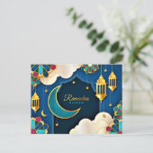 Colorful Ramadan Kareem Gold Crescent Briefkaart (Staand voorkant)
