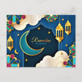 Colorful Ramadan Kareem Gold Crescent Briefkaart (Voorkant)