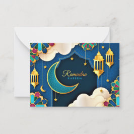 Colorful Ramadan Kareem Gold Crescent Notitiekaartje