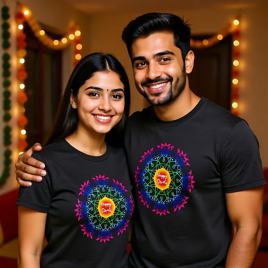 Colorful Rangoli met Happy Diwali T-Shirt
