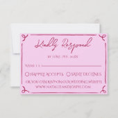 Colorful Raspberry Pink Hand Written Retro Wedding RSVP Kaartje (Voorkant)