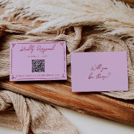 Colorful Raspberry Pink QR Code Fun Wedding RSVP Kaartje