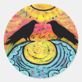 Colorful Raven op Ocean Waves Sticker