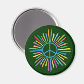 Colorful Rays Surround Peace Sign Magneet (Voorkant / Achterkant)