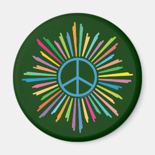 Colorful Rays Surround Peace Sign Magneet